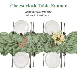AILITI 15 Pieces Sage Green Cheesecloth Table Runner, 17x108 Inch Long Boho Gauze Table Runner Rustic Decorations for Wedding Birthday Holiday Party Baby Shower Table Decor