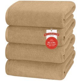 RIVERSIDE 100% Ring-Spun Cotton Bath Towels Set of 4 22 x 44 - Soft, Quick Dry & Highly Absorbent Towels for Shower & Bathroom - 450 GSM Lightweight Cotton Towels for Spa, Gym, Hotel- (Tan)