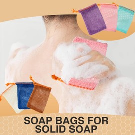 GUTERTOP Pack of 6 Soap Bags for Solid Soap with Drawstring, Nylon Soap Bags for Solid Soap, Soap Bag for Showering, Mesh Bag for Foaming and Drying Soap (6 Colours)