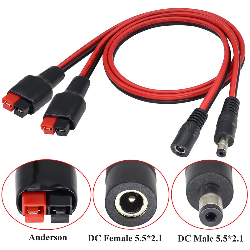 HCFeng 14AWG DC 5521Male/Female Power Plug to an-der-Son Cable 45A