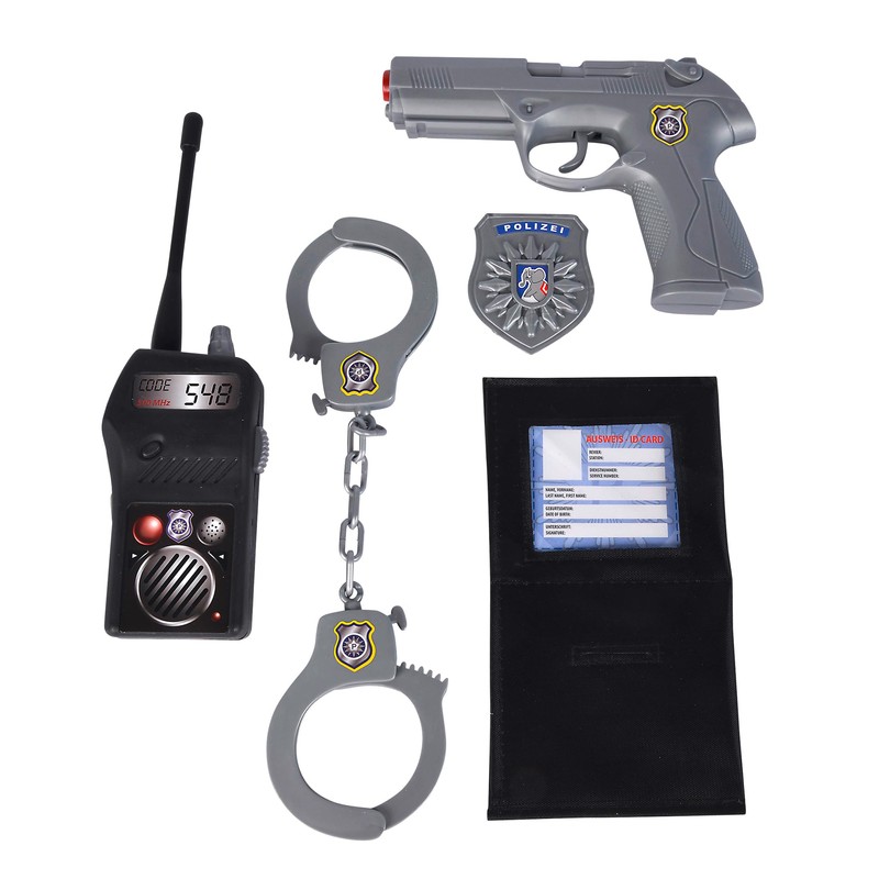 Simba 108102669 - Polizei Basic Set, Funkgerät, Pistole, Handschellen, Mappe,