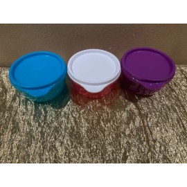 New Set of 3 Beautiful Bright Tupperware Mixing Mini Bowls w lids 230ml each 7oz