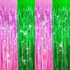 2 Pack Pink and Green Shiny Tinsel Foil Fringe Curtains