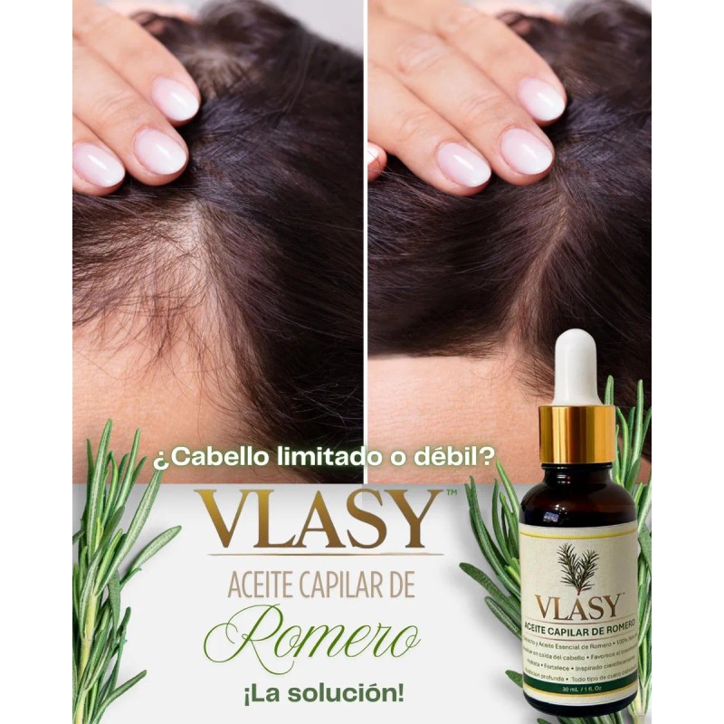 Vlasy, Romero Aceite Capilar, Estimula Cuero Cabelludo 30 Ml