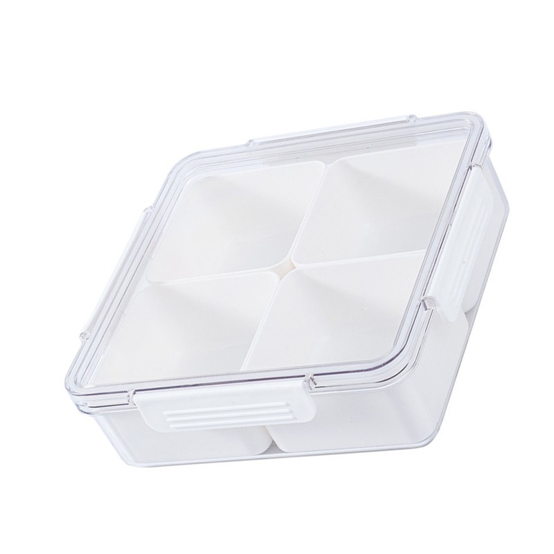 4 Compartment Snack Box Transparent Multifunctional Tight Sealing Divided Food