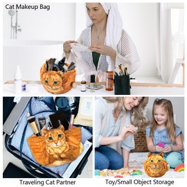 Openhahaha - Bolsa de maquillaje con cordón, bolsa de maquillaje para gatos, bolsa de cosméticos con cordón, regalo de gato para mujeres, bolsa de maquillaje plana para regalos de Navidad, bolsa
