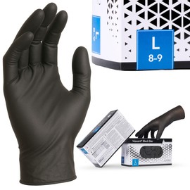 Disposable Gloves Pack of 100 | L | Nitrile Gloves Black | Powder-Free, Latex-Free Disposable Gloves | Tear-Resistant & Sensitive | EN 455 & EN 374 | Sizes XS, S, M, L, XL
