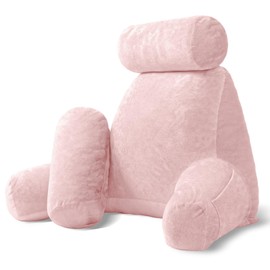 Sasttie Reading Pillow for Sitting in Bed Adult, Extra Large Back Pillow for Bed, Backrest Pillow with Detachable Head Support Cushion, College Dorm Essentials for Girls and Boys, Pink