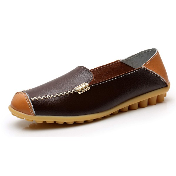 VenusCelia Women's Walking on Clouds Flat Loafer(10 M US,Brown/Patches)