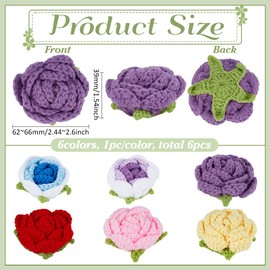 FINGERINSPIRE 6 Pcs 3D Rose Crochet Flower 6 Colors Crochet Flowers Applique Handmade Faux Rose Knitted Yarn Knitting Floral Patch 3D Floral Sew On Patches for DIY Clothes Wedding Party Craft