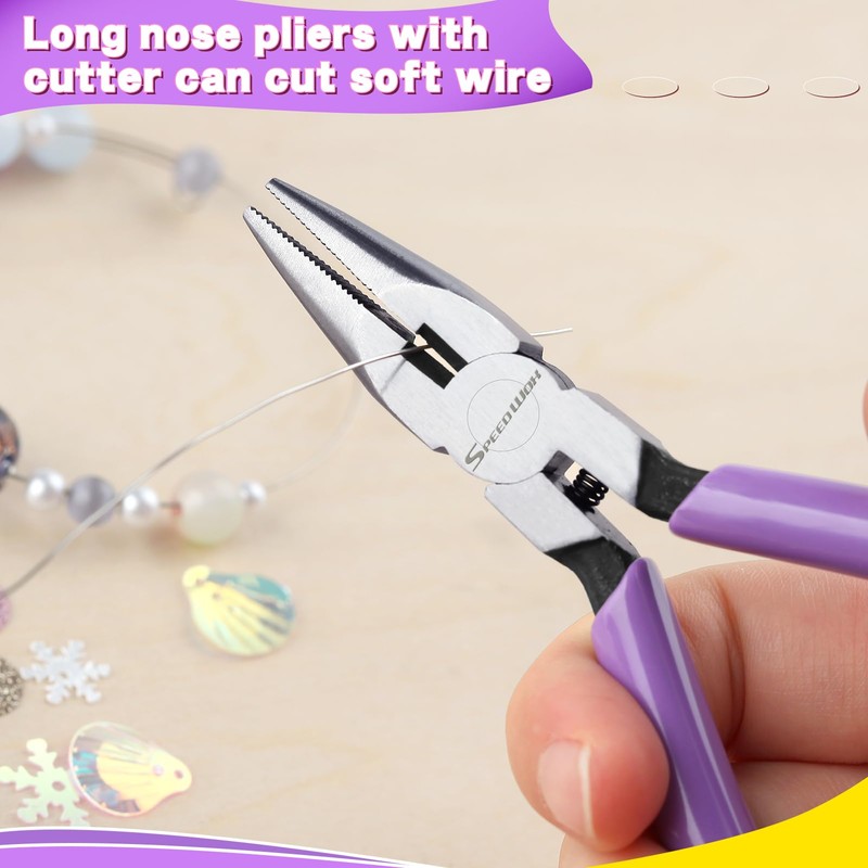 SPEEDWOX Mini Long Nose Pliers with Serrated Jaw and Cutter,