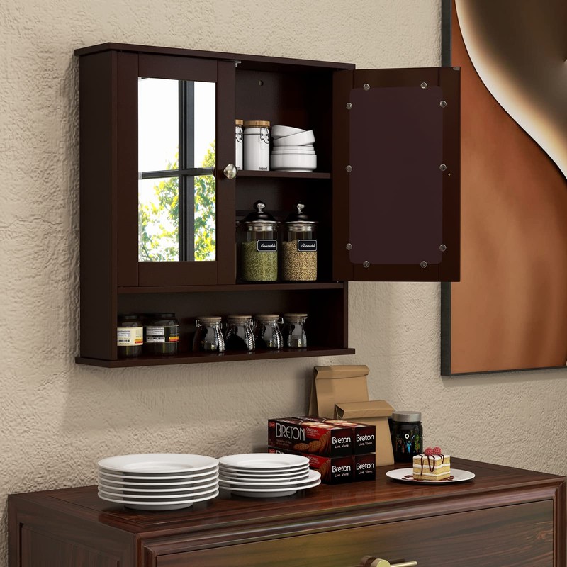 Byroce Wall Bathroom Storage Cabinet, Large, Brown