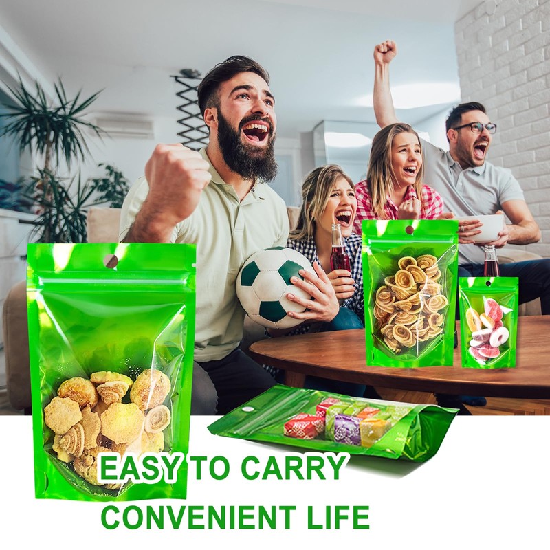 SixWeKit Green Smell Proof Mylar Bags 100 Pack, Stand Up