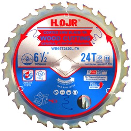 HOJR Woodworking Circular Saw Blade TA Series, 6-1/2" Arbor: 5/8", Framing/General Wood Cutting, Cutting Head with Special Anti-Heat Adhesion Coating, Long Life, High Finish, W6-1/2 24T Teeth TA