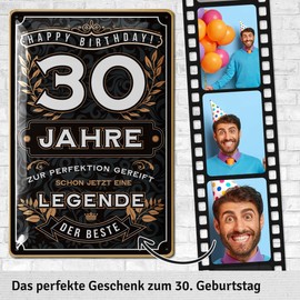 LANOLU Tin Sign 30 Birthday Sign - 30 Years Legend - Perfection - Decoration 30th Birthday Man, 30th Birthday Decoration, Funny Birthday Sign 30, 20 x 30 cm