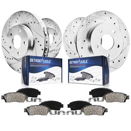Detroit Axle - 8pc Brake Kit for 2017-2019 Toyota Prius Prime 2019-2022 Prius AWD-e, Drilled Slotted Brake Rotors Ceramic Brakes Pads 2018 Replacement : 10.04" inch Front and 10.20" inch Rear Rotor