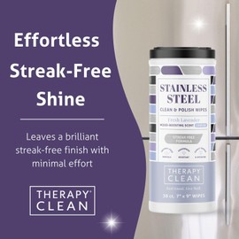 Therapy Stainless Steel Wipes, 30 Count (2 Pack) - Appliance Cleaner for Fridge, Dishwasher, Oven, Stove, Sink, Microwave, and More - Removes Smudges, Fingerprints, and Leaves a Streak-Free Shine