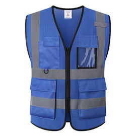 HATAUNKI Safety Vest for Men Women Hi Vis Vest with Pockets Mesh High Visibility Vest Meets ANSI/ISEA Standards (Blue-20, Large)