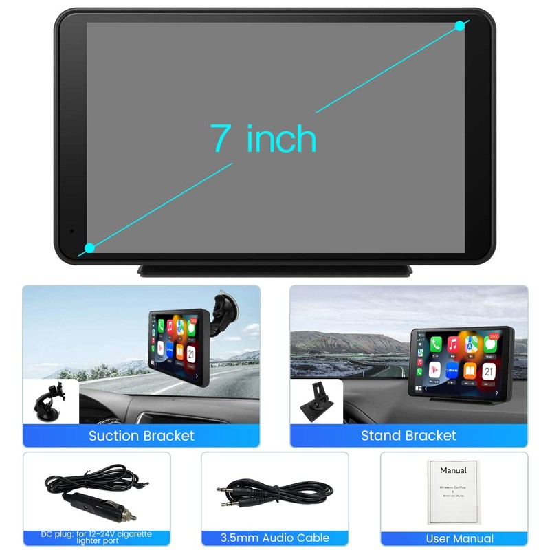 Portable Wireless Apple CarPlay and Android Auto Car Radio Stereo,