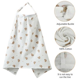 Breastfeeding Cover,Muslin Nursing Cover Up for Baby Breastfeeding,Soft and Breathable Breast Outdoor Feeding Cover for Mum (Bear)