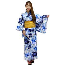 ENSHU Women's Kyoto Traditional Easy Wearing Yukata Robe(Japanese Casual Kimono) Full Set 4 Type E1