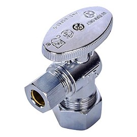 MIDLINE VALVE 81358QS-OM Water Supply Stop Valve with Quarter Turn Wheel; Lead Free; One Piece Design; Angle Shut-off for Toilet, Sink, Dishwasher; 5/8 in. COMP x 3/8 in. O.D. COMP; Chrome Plated Brass
