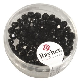 Rayher Glas Schliffperle, 4mm ø, irisierend, schwarz, Dose 100 Stück, 14200576