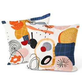 Berkin Arts Decorative Square Throw Pillow Covers Farmhouse Cushion Cases Designed of Boho, Made of Polyester Blend. Pack of 2, 18x18 Inch. White Colorful Abstract Watercolor for Office