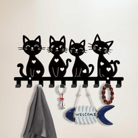 SUPERDANT Cat Metal Key Holder Cartoon Kitten Decorative 10 Hooks Cat Key Rack Organiser Wall Mounted Entrance Key Hook Dog Lead Holder for Wall Front Door