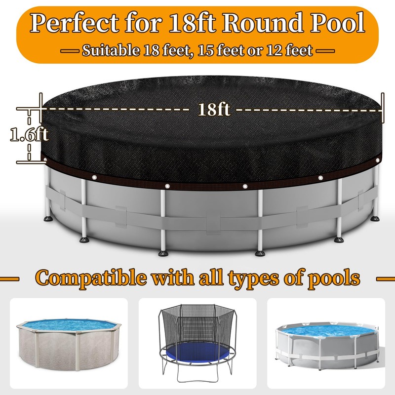 18ft Round Leaf Net Pool Cover for Above Ground Pools,Mesh