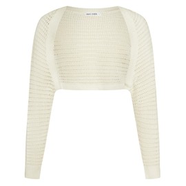 GRACE KARIN Women's Bolero Long Sleeve Cardigan Elegant Short Bolero Cardigan Lightweight Festive Cardigan, White