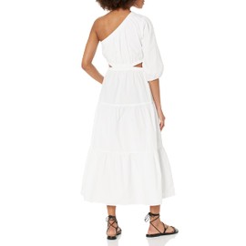 The Drop Women's April One Shoulder Cut-Out Tiered Midi Dress, White, XS