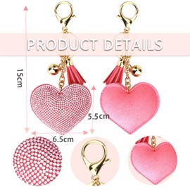 JK Home 2pcs Glitter Crystal Rhinestone Heart Tassel Keychain With Storage Box, Bling Heart Love Tassel Pendant Key Chain Key Holder Key Buckle for Women Girls Home Car Phone Bag Clip Red Skyblue
