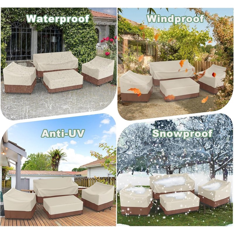 Gasadar Patio Furniture Cover 4 Piece Set, Beige & Brown