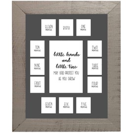 Rustic Red Door Co. Baby's First Year Picture Mat - Grey Frame - Little Hands and Little Toes Photo Collage - 13 Picture Slots - Newborn Birth to One Year Birthday - Watch Your Baby Grow (Grey Mat)