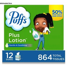 Puffs 12 Mega Cube Facial Tissues Puffs Plus Lotion Soothing Skin 72 Tissues/CUBE