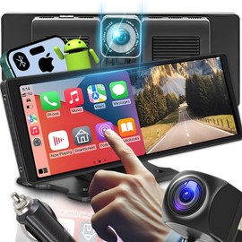 Retoo Wireless Carplay Android Car Display IPS 10.3 Inch Touchscreen with SD 64GB Card Free for All Cars Dashcam Bluetooth, FM Transmitter, AUX, Plug & Play, Voice Assistant High Resolution 1600 x 600