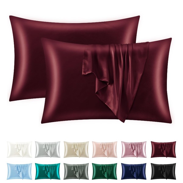 OTOSTAR Set of 2 Standard Size Satin Pillowcases, Burgundy Pillowcase