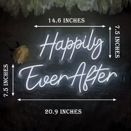 SYLHOME Large LED Neon Light Sign Happily Ever After 14.6"X7.5" + 20.9"X7.5" Wedding Ceremony Birthday Party Neon Art Wall Sign Decor Bedroom Home Bar Pub Decor Night Light 12V Dimmer
