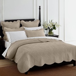 Calla Angel Sage Garden Luxury Pure Cotton Matelasse Quilt, King, Coffee