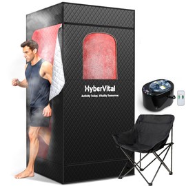 HyberVital Infrared Sauna Box Ultra Detox, Newly Upgraded Portable Home Sauna with 4L 1500W Steamer, Heats Up to 130℉, Spacious Tent & Ergonomic Chair for Personal Detox Spa