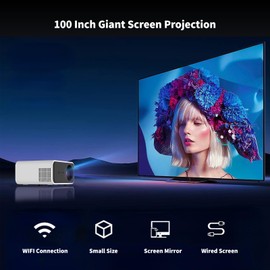 Portable Projector, Full High Definition 1080P, Built-in 4Ω-2W Speaker, Eye Protection, Home Cinema Film Projector for iOS, Android, Laptop (White)