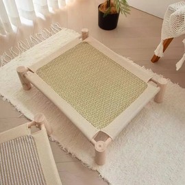 PawComfort Petbreeze Elevated Wooden Cat Bed – Sisal Scratching Mat Lounge, Indoor Kitten Sleeping