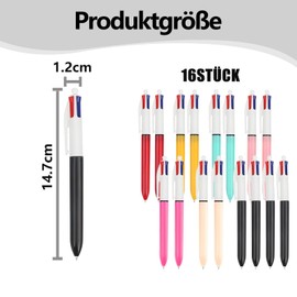 oooaooo Pack of 16 4 Colours Ballpoint Pens, Multicoloured Ballpoint Pen, 1.0 mm Multicolour Pen, 4-in-1 Retractable Office Ballpoint Pen for Office, School Supplies, Students, Children, Gift
