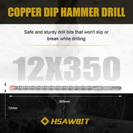 HSAWBIT 12mm x 350mm LONG SDS MASONRY DRILL BIT, TUNGSTEN CARBIDE TIP SDS PLUS SHANK, FOR WALL STONE CONCRETE BRICK