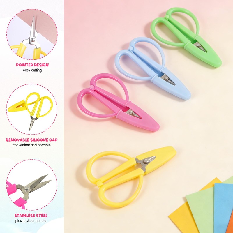 Mini Scissors 5 Pack, Tiny Needlepoint Scissors with Protective Covers