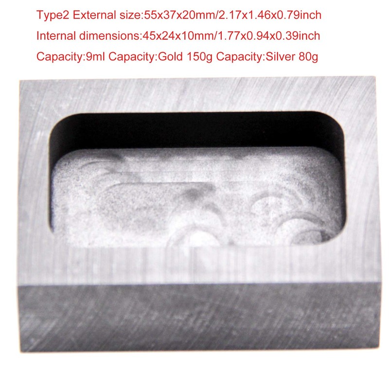 Marvedi 黒鉛インゴット型、高純度精錬黒鉛、金銀アルミニウム銅黄銅亜鉛と合金金属の鋳型 (55x37x20mmGold 150g)