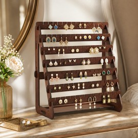 Wooden Earring Display Stand, Large Capacity Multi-Tier Jewelry Organizer Rack for Studs, Hoops and Dangle Earrings, Tabletop Vanity and Boutique Holder