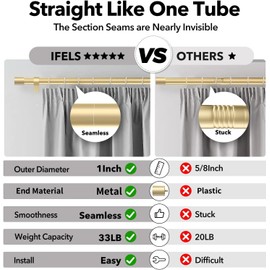 IFELS Heavy Duty Curtain Rods for Windows 66 to 120 Inch, 1 Inch Gold Curtain Rod Adjustable, Decorative Long Curtains Rods with Metal Finials, Easy Installation and Modern Design (A2,Gold,30"-120")
