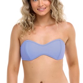 Body Glove Women's Standard Smoothies Tainted Love Solid Retro Bandeau Bikini Top Swimsuit, Periwinkle